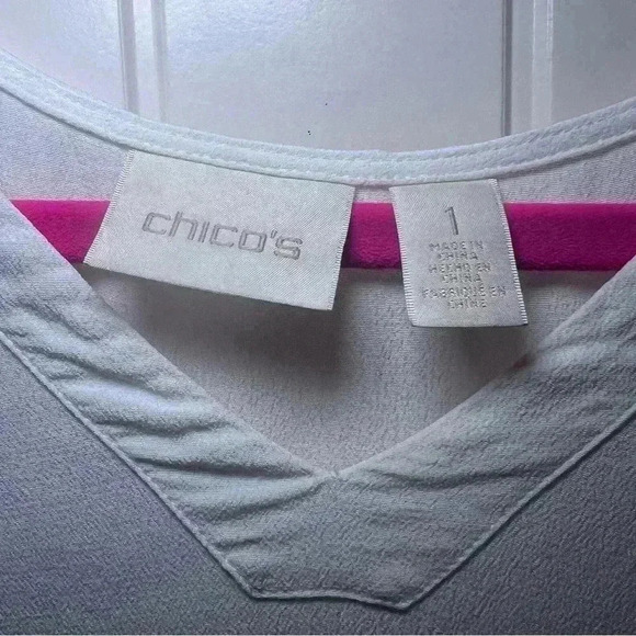 Chico’s Women’s Solid White Sheer Sleeveless Flowy Blouse Size 1 Medium - Picture 2 of 6
